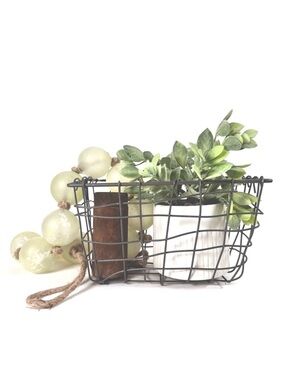 Vintage Farmhouse Wire Basket | Primitive Rustic Storage | Small